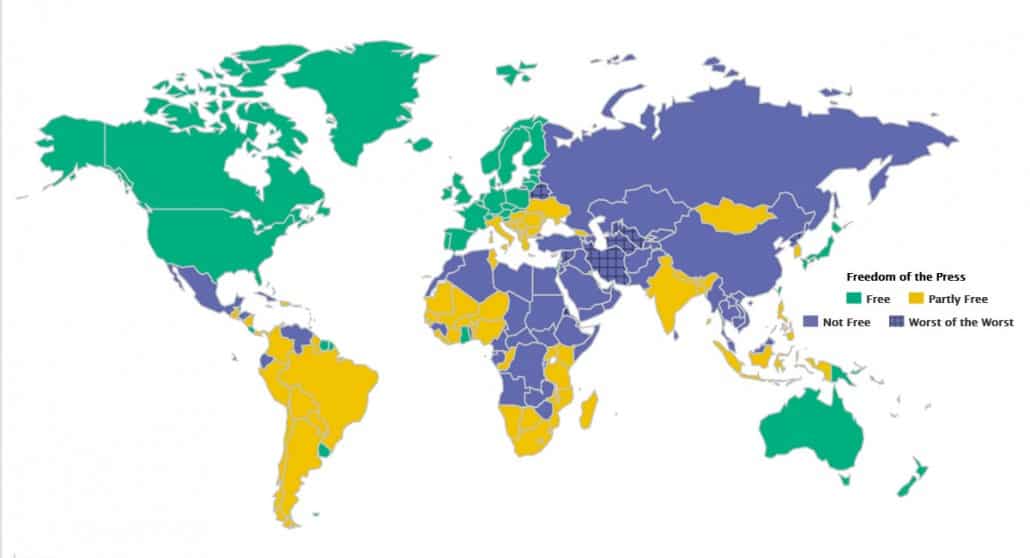 Freedom House 2015 map of press freedom