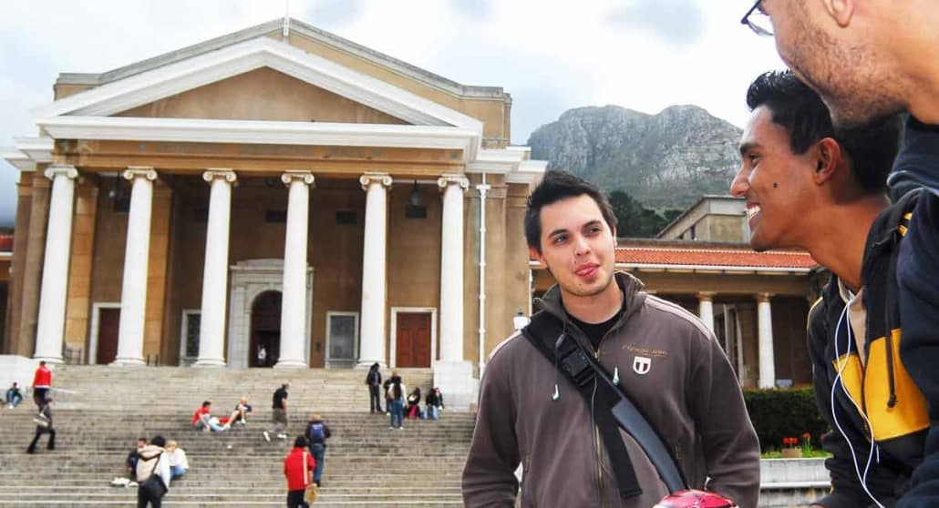 Students hang out on the steps at the University of Cape Town.