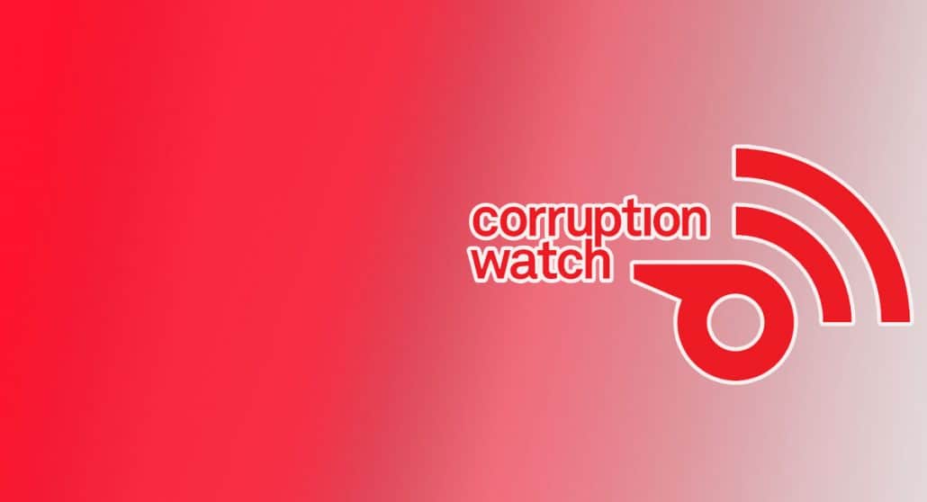 Corruption Watch logo on red gradient background