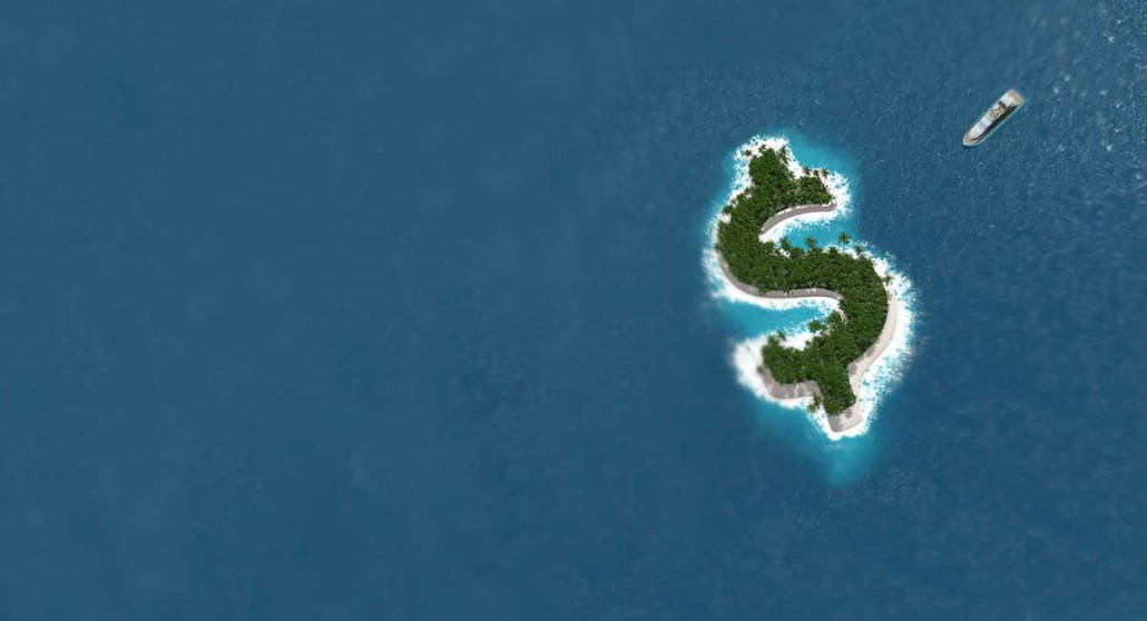 A remote island in the shape of a dollar sign