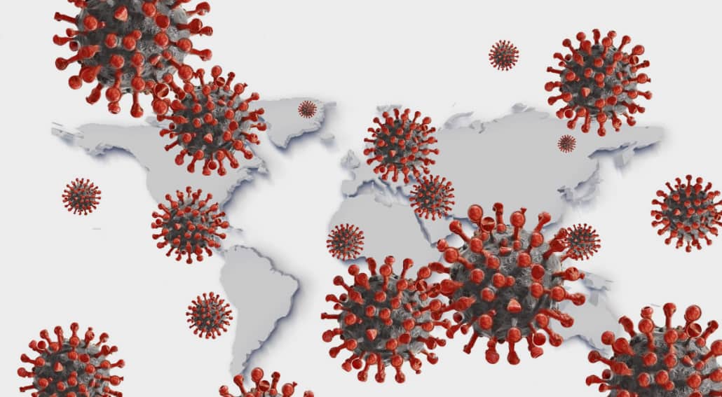 coronavirus superimposed on the world