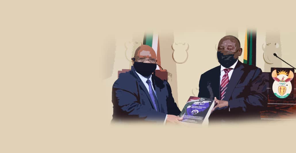 President Ramaphosa receiving report from DCJ Zondo