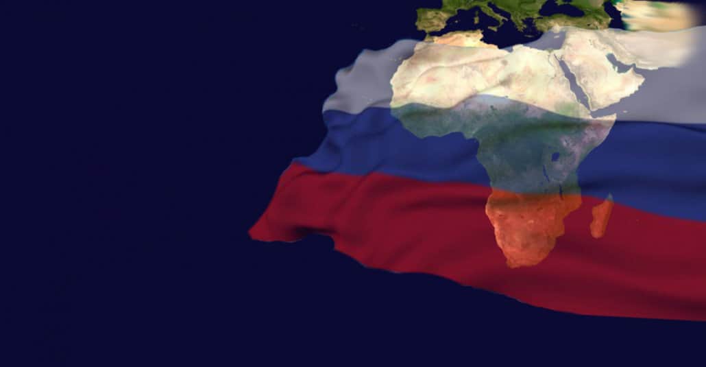 Russian flag superimposed over African continent