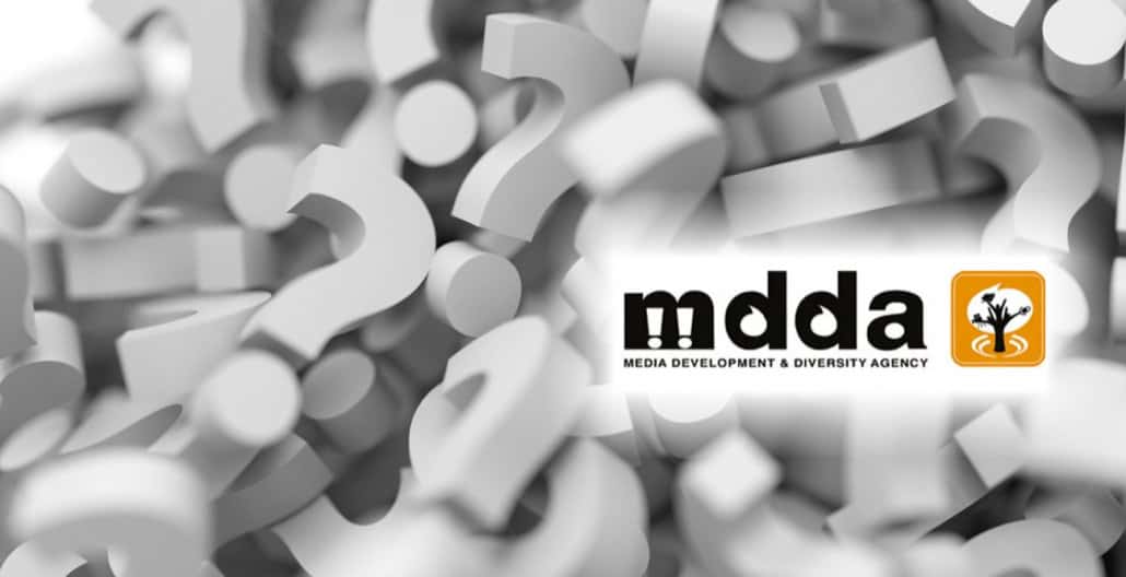 Logo of the Media Development and Diversity Agency against a question mark background
