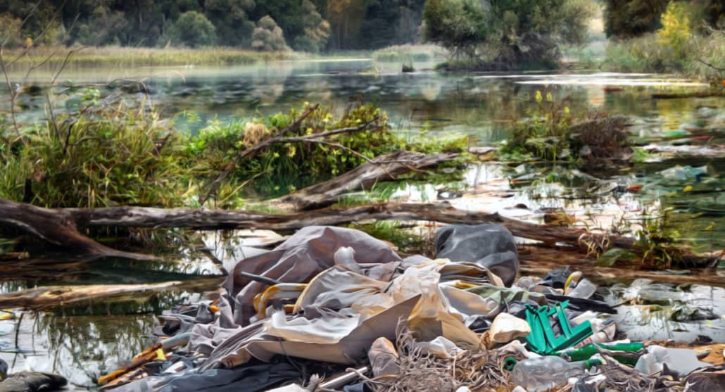 Photo of a river polluted with waste