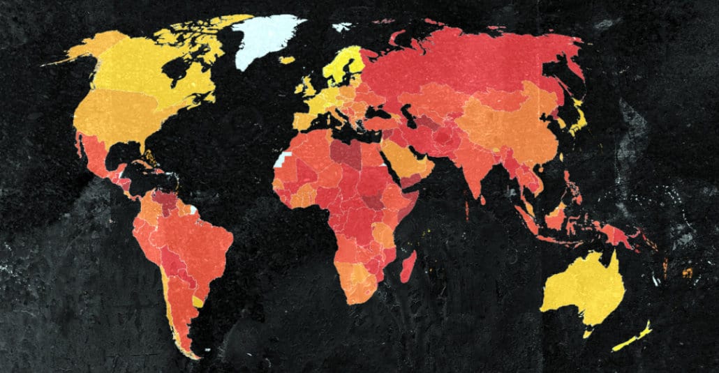 Image depicting the world map with colours representing different CPI scores