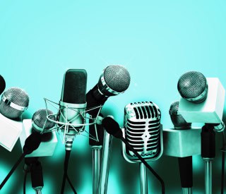 Microphones at a press conference