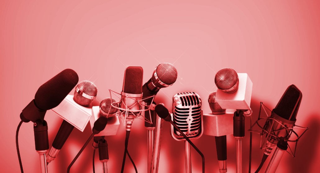 Microphones at a press conference