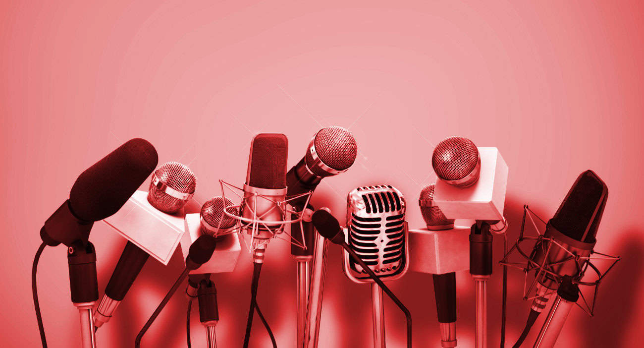 Microphones at a press conference