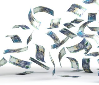 South African R100 notes flying in the air