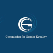 The logo of the Commission for Gender Equality, on a blue background