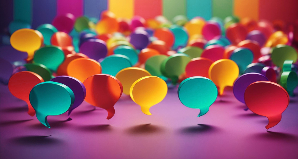 An illustration of a lot of empty speech bubbles of different colours.