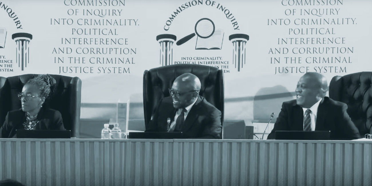 The three commissioners of the Madlanga commission of inquiry - Mbuyiseli Madlanga, Sandile Khumalo, and Sesi Baloyi.
