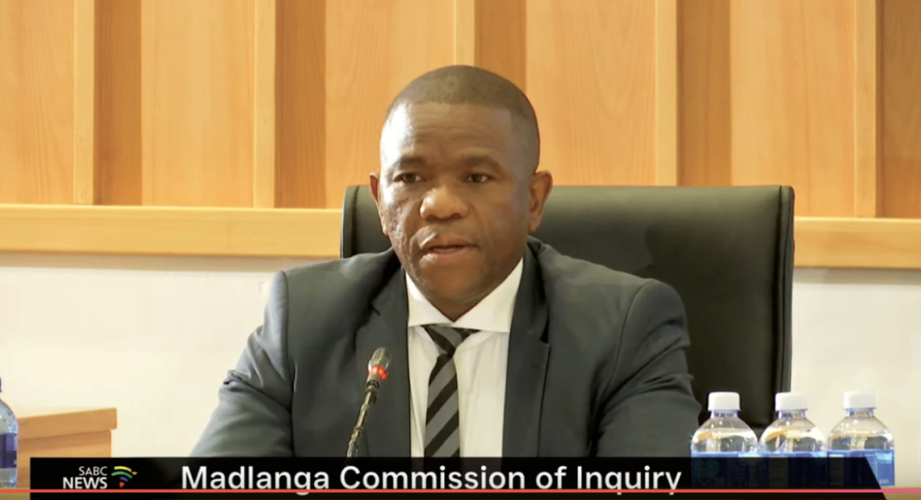 A screenshot of Lt-Gen Nhlanhla Mkhwanazi giving testimony at the first day of the Madlanga commission hearings.