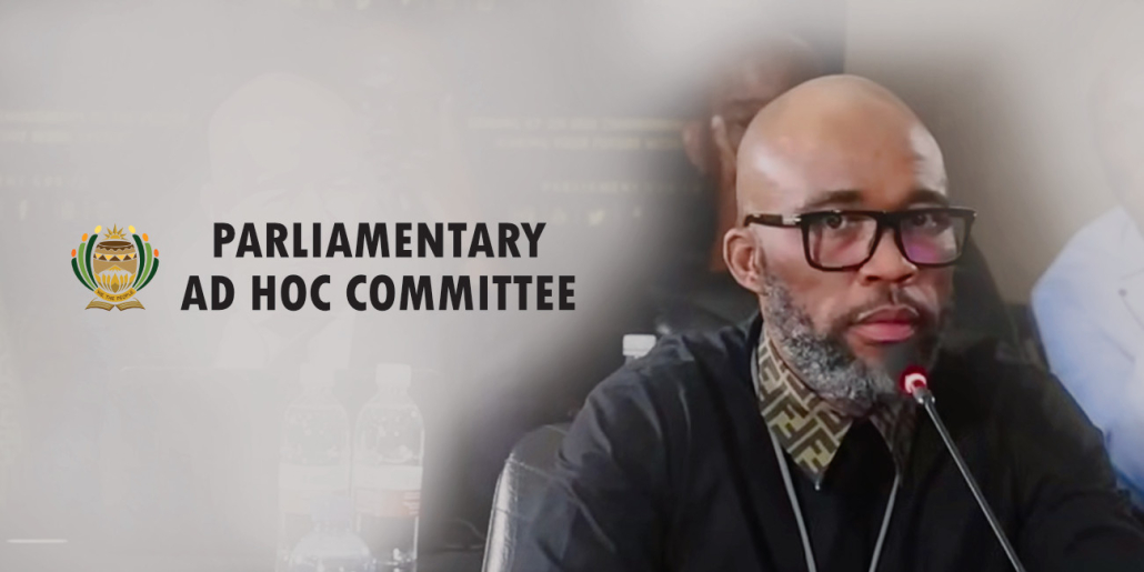 A screenshot of Vusimusi “Cat” Matlala appearing before the Ad Hoc Committee investigating police corruption.